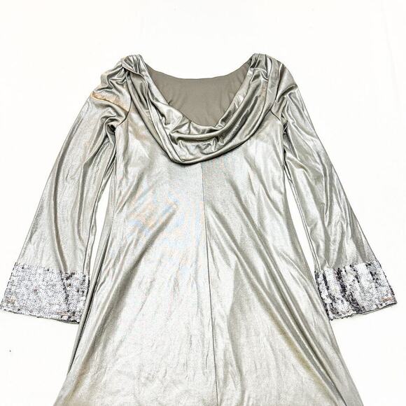 Oleg Cassini Vintage Metallic Beaded Sequin Hem Silver Back Drape Dress Size 2 - Picture 4 of 4
